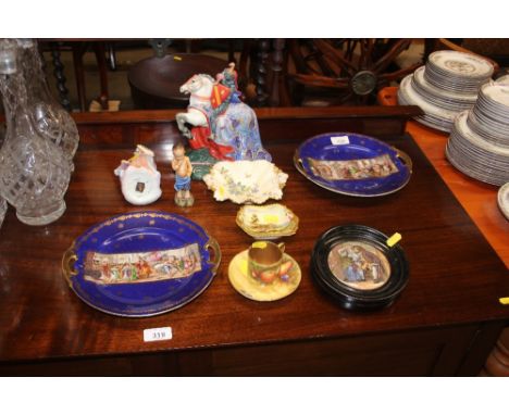 A Victorian Prattware pot lid entitled "Uncle Toby"; together with a pair of Czechoslovakian cabinet plates depicting Roman s