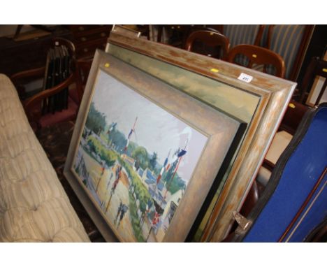 A large print of horses; together with Mike Crocker large oil on canvas study 