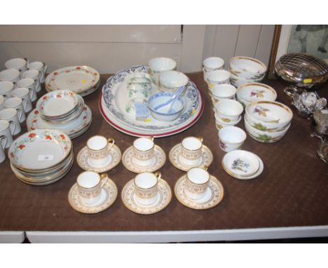 Six each Crown Staffordshire gilt decorated coffee cans and saucers; a quantity of 19th Century dinnerware; two meat plates; 