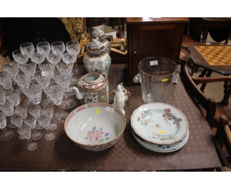 A pair of Sampson floral decorated vases and covers; a quantity of Chinese ceramics to include a Canton teapot (lacking lid) 