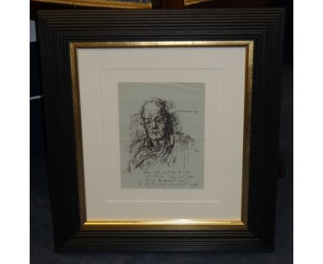 ROBERT LENKIEWICZ (1941-2002) black biro sketch 'Portrait for an Elderly Gentleman' with annotated inscription, 17.5cm x 13.5