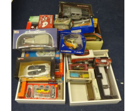 A large collection of diecast model cars including Corgi Coventry Coach set, Models of Yesteryear, Anson Classic, Harley Davi