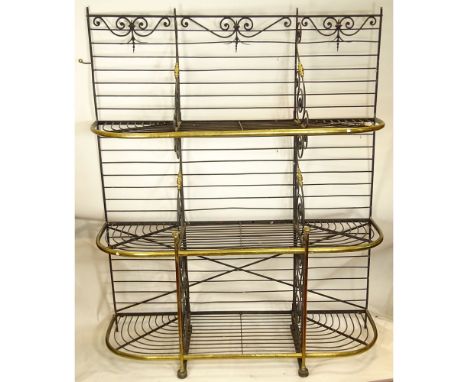 Large 19/20th Century French Iron and Brass Bakers Rack. Unsigned. Rubbing, wear, minor losses, light surface corrosion, ding