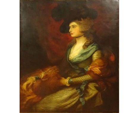 after: Thomas Gainsborough, British (1727-1788) Oil on Canvas, "Portrait Of Sara Siddons" Unsigned. Antique relining, restora