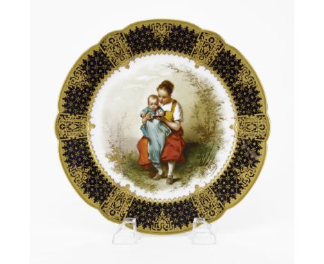 Circa 1867 CH Pillivuyt & Co Medaille D'Or Paris Cobalt Blue Gilt Hand Painted Porcelain Portrait Plate. Artist signed by Mat