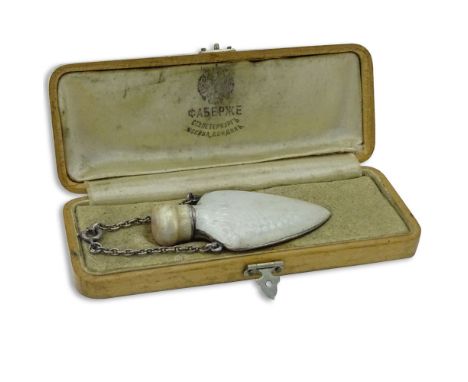 Small Early 20th Century Russian Enamel Pendant Scent Bottle in Fitted Case Signed Faberge. Signed Faberge. Discoloration to 