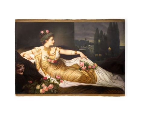 Circa 1890 Large KPM Painted Porcelain Plaque after: Hans Makart (AUSTRIAN, 1840-1884), Portrait of Charlotte Walter as Messa