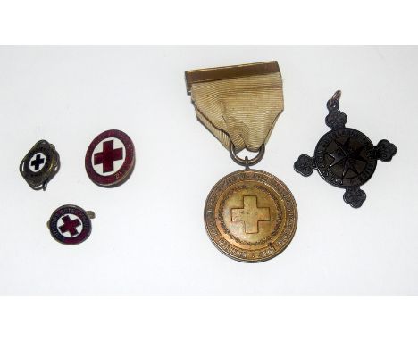 A WW1 Red Cross Society War Service Medal with a St John Ambulance medal and three Red Cross badges from Germany & Czechoslov