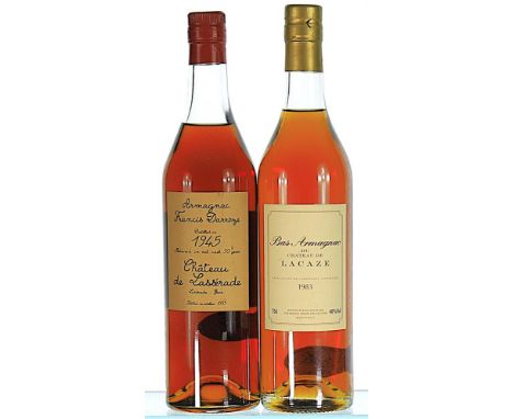 
	
		1945 Francis Darroze, Chateau de Lasserade Vintage, Bas Armagnac
		1x70cl
		Bottled in Oct 1995
		1983 Chateau de Lacaze