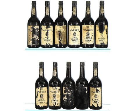 1975 Warre's, Vintage Port  11x75cl   Labels soiled and badly damaged, 2 remnants only, embossed capsules, several damaged on
