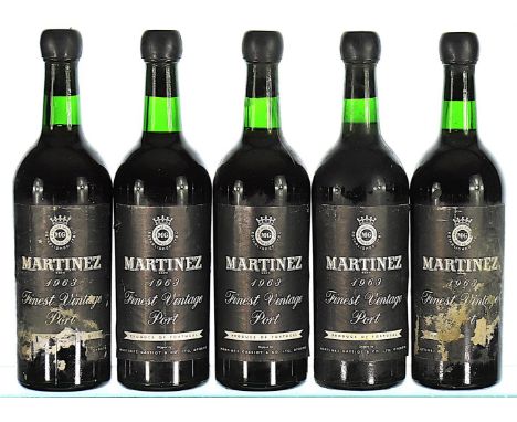 1963 Martinez, Vintage Port  5x75cl  2 labels soiled and damaged.    This lot forms part of a private collection amassed main