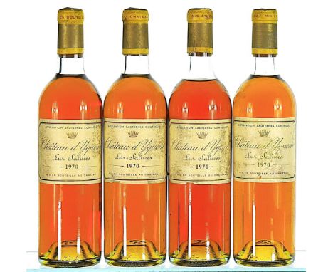 1970 Chateau d'Yquem Premier Cru Superieur, Sauternes 4x75cl   2 BN, 1 VTS, 1 TS, labels soiled and very slightly damaged, 3 