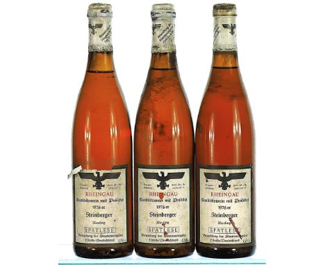 1976 Verwaltung der Staatsweinguter, Steinberger Riesling Spatlese, Rheingau  3x75cl   Labels soiled and damaged, capsules co