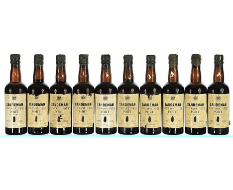 1958 Sandeman, Vintage Port 10x37.5cl  1 TS, 2 HS, labels soiled and slightly damaged, several capsules damaged on top.    Th