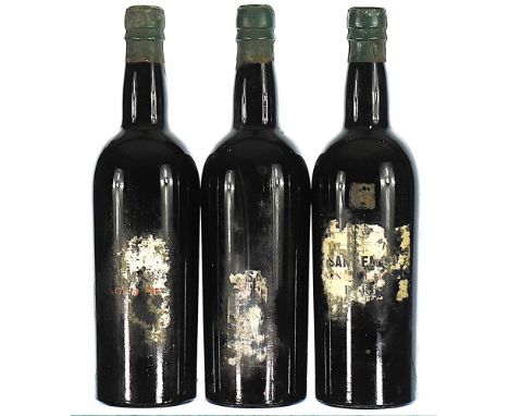 1955 Sandeman, Vintage Port  3x75cl  Labels badly damaged and mostly missing, embossed capsules, 1 corroded.    This lot form