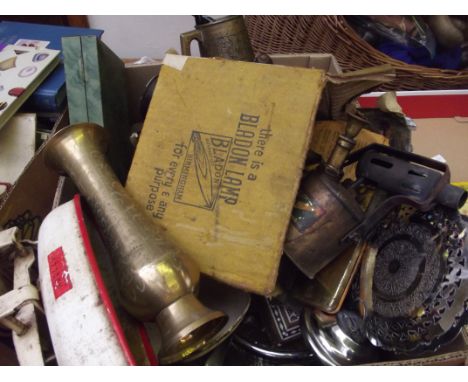 Assorted items to include vintage scales, metal ware, 
