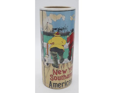 A large ceramic transfer printed vase with the New York Southampton, American Line and a scene of fisherman watching ships co