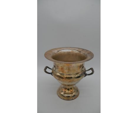 A silver plated two handled campana wine cooler with shell motifs to the handles. Inscribed EPC, R&amp;D to the base. H.25 D.