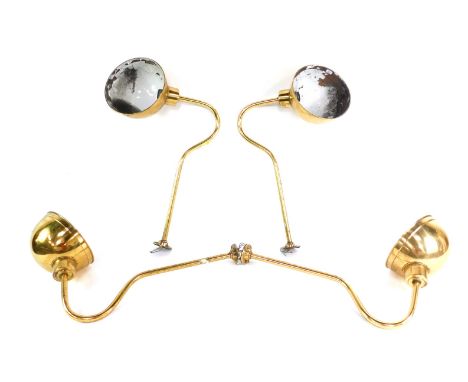Four vintage brass industrial wall light fittings, 62cm wide.