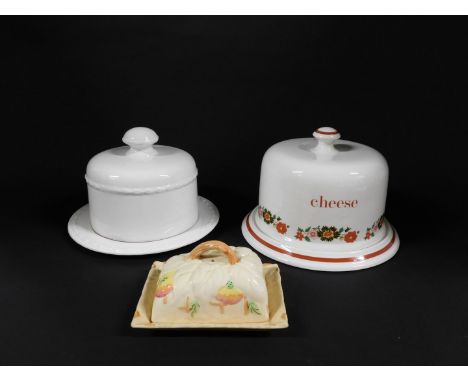 A Burghley pottery cheese dish and cover, decorated with a band of flowers, 17cm high, a Carlton ware Gourmet white glazed po