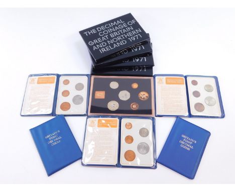 Five United Kingdom proof sets, the Decimal Coinage of Great Britain and Northern Ireland 1971, cased, together with five set