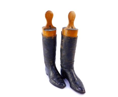 A pair of WWI military boots by Flights Ltd, for New Burlington Street, London W1, with stays engraved to Captain R. G Dyer, 