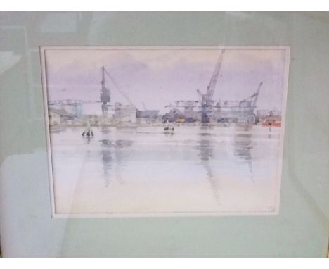 Robert Sawyers ARCA (1923-2002) Quiet Morning, Poole Harbour, signed with initials and with label verso 27 x 37 cm approx, to