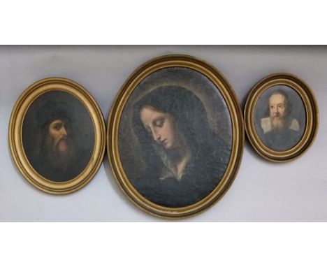 18th century continental school - Shoulder length study of a bearded man, oil on board, of oval form, 15cm max, together with