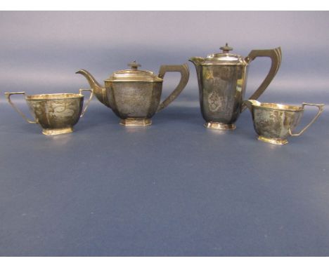 Art deco four piece silver tea service comprising tea pot, water pot, milk jug and sucrier, maker Cooper Brothers &amp; Sons 