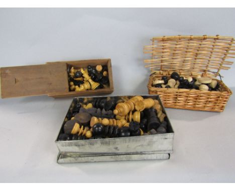 Three various vintage chess sets; one in the manner of Calvert, two in the manner of Staunton