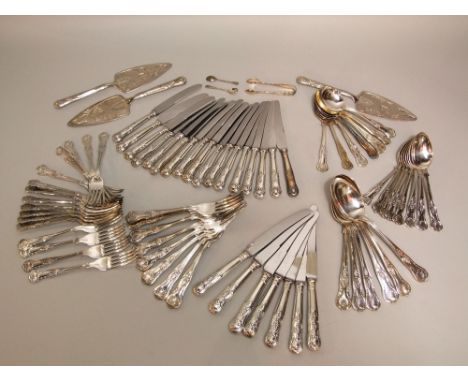 A large collection of silver plated Kings pattern flatware