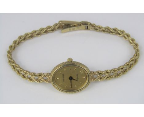 Vintage 9ct ladies Tissot 'Saphir' cocktail watch on 9ct rope twist bracelet, 12.7 grams gross