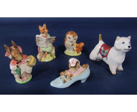 A collection of Beswick Beatrix Potter figures comprising Mrs Rabbit, Old Mr Brown and The Old Woman Who Lived in a Shoe, tog