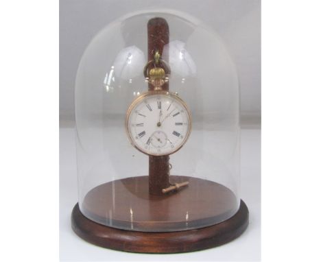 Continental 14k gentleman's pocket watch, the enamel dial with Roman numerals and subsidiary second dial, stamped K14, 81.7 g