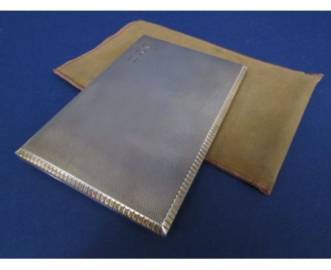 1950s silver engine turned cigarette case, with monogram, the concealed push hinge enclosing a gilt interior, maker GHR, Birm