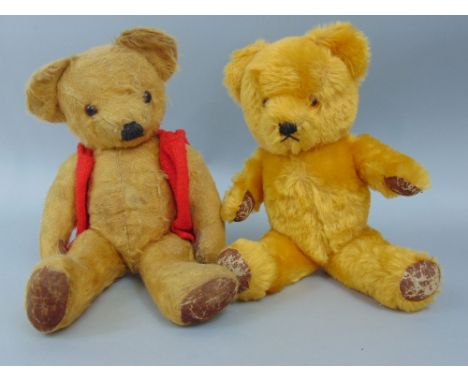 Two mid-20th century teddy bears, probably Chad Valley, 25cm long and smaller
