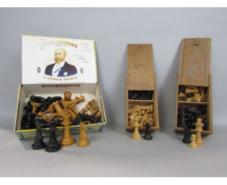 Three vintage chess sets to include a Staunton style boxwood and ebonised set and two others (3)