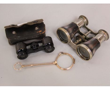 Gold plated lorgnette, opera glasses and one other pair 