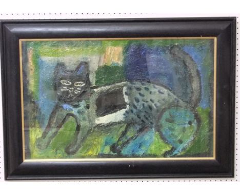 Paul Sonabend (20th/21st century) - Study of a cat with spotted coat, oil and mixed media with impasto, with Anthony Hepworth