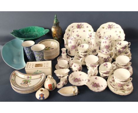 A collection of mainly Hammersley &amp; Co Violet printed wares including coffee pot, hot water jug, sugar castor, double end