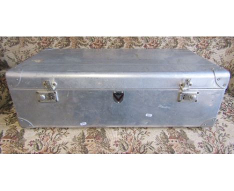 A aluminium travelling trunk/case with applied shield shaped label - Verlin Brussels