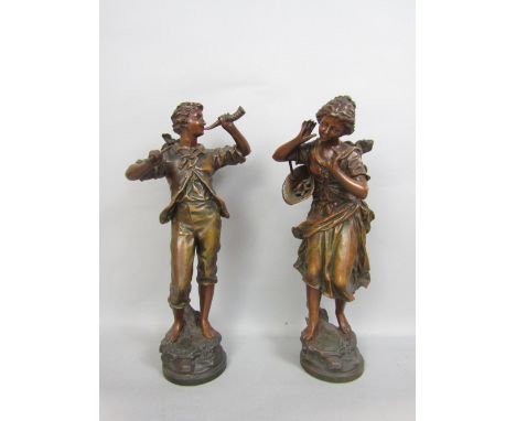 Pair of French bronzed spelter figures of agricultural workers, 40cm high (2)