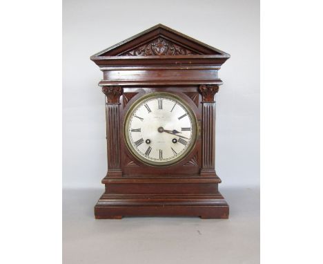 Early 20th century Dupree &amp; Young Ltd of Exeter mantle clock within an architectural mahogany case, striking on a gong, 3