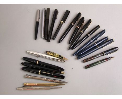 A collection of vintage fountain pens Waterman, Parker, Burnham (14) - together with propelling pencils, etc