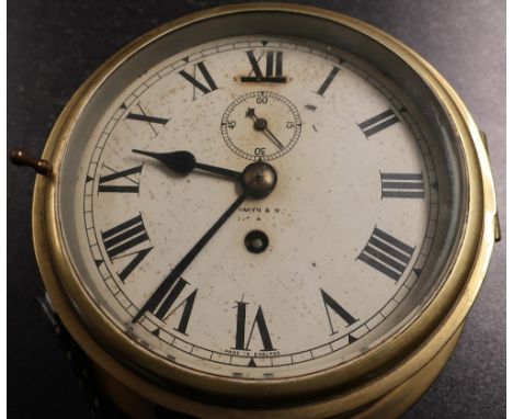 F. Smith &amp; Son brass cased bulkhead style wall clock (diameter 17cm) 