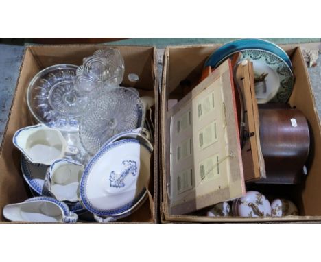 Large selection of various decorative ceramics, glassware, part dinner services, various pictures and prints, oak cased mante