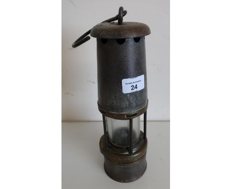 Brass and steel miners lamp with copper plaque No. 346, the base marked The Wolf Safety Lamp No. 7S 