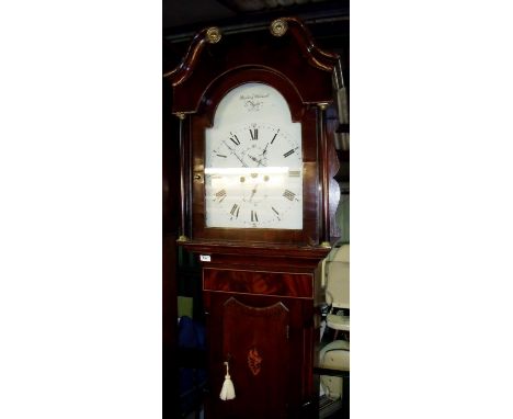 Mahogany oak cased Barber &amp; Whitwell of York 8 day long case clock with painted face and secondary dials (221cm high) 