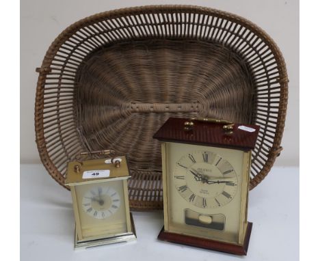 Oval wicker basket, a President Quartz mantel clock and a President carriage type clock 