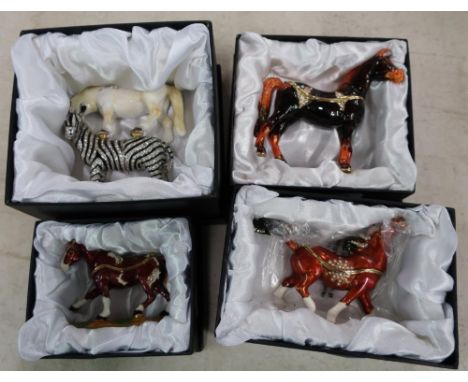 Collection of boxed Treasured Trinket and enamel horse type figures including a Zebra (5) 
